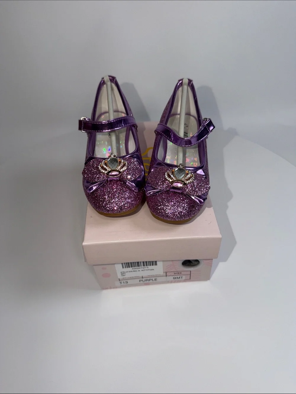 💜NWT STELLE GIRLS CROWN PURPLE GLITTER MARY JANE DRESS SHOE SIZE 9 TODDLER